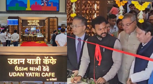 Union Minister Ram Mohan Naidu Inaurates 'udaan yatri cafe' at ahmedabad airport