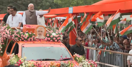 PM Modi holds roadshow in Gandhinagar, to launch Rs 5,536 crore development projects