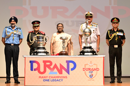 President Droupadi Murmu unveils Durand Cup 2025 trophy